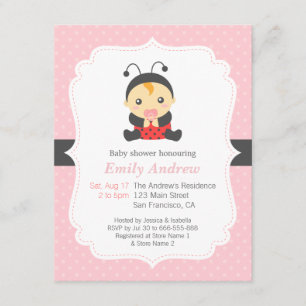Invitación Dulce Niña Mariquita con Lunares Rosados Fiesta de