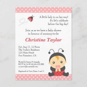 Invitación Dulce niña mariquita de lunares Baby Shower