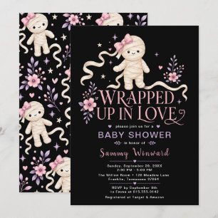 Invitación Dulce niña momia Baby Shower Rosa Purpura