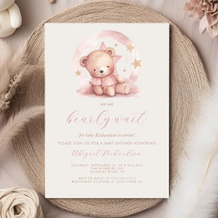 Invitación Dulce niña osa acuarela rosa baby shower