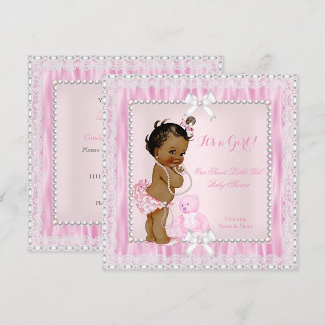 Invitación Dulce niña pequeña Baby Shower Perlas de la etnia (Anverso / Reverso)