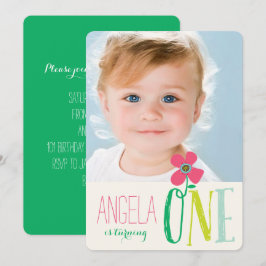 Invitación Dulce niña Pop Chic de margarita rosa para foto de