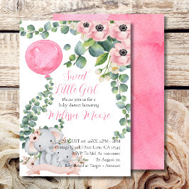Invitación Dulce Niña Rosa Balón Eucalyptus Elefante