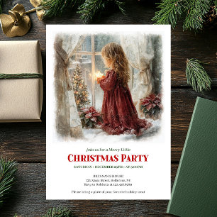 Invitación Dulce niña victoriana vintage esperando a Santa