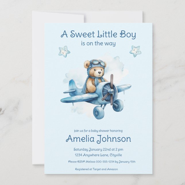 Invitación Dulce niñito en el camino a Baby Shower (Anverso)