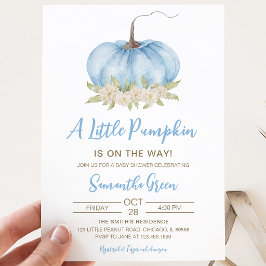 Invitación Dulce Niño Azul Minimalista Calabaza Baby Shower