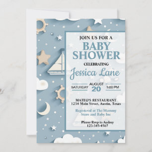Invitación Dulce Niño Azul Pastel Náutico Baby Shower