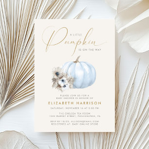 Invitación Dulce Niño Calabacita Azul Shower de Bebé Otoñal