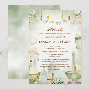 Invitación Dulce Niño Globo Bebé Islámico Aqeeqah Linterna