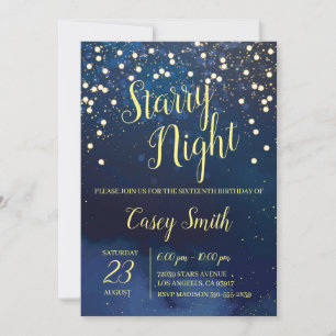 Invitación Dulce Noche Starry Dieciséis Cumpleaños