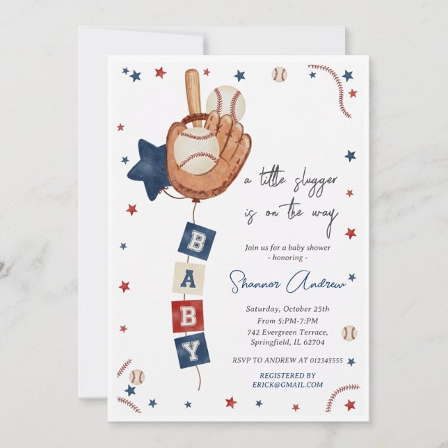 Invitación Dulce Novato de Fiesta de Bebé de Béisbol Editable (Anverso)
