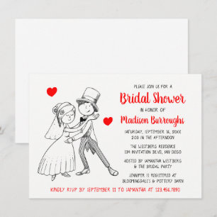 Invitación Dulce Novia Cartoon Boda Nupcial Roja Boda de Cart