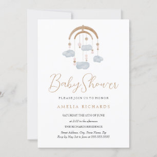 Invitación Dulce Nube Azul Polvoriento Mobile Baby Shower