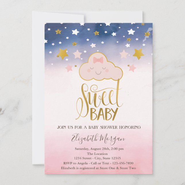 Invitación Dulce Nube de Estrellas Baby Shower (Anverso)