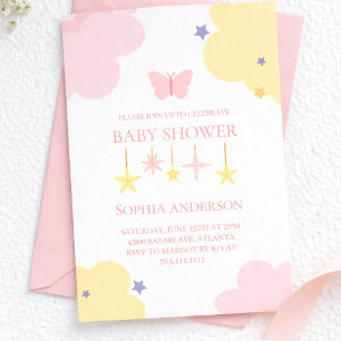 Invitación Dulce Nubes Rosadas Amarillas Estrellas Baby Showe