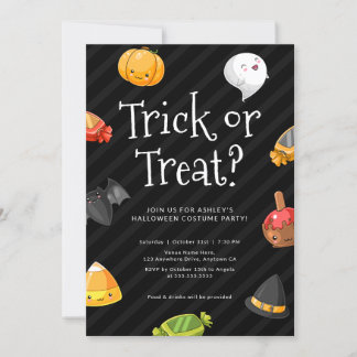 Invitación Dulce o truco en la fiesta de Halloween kawaii