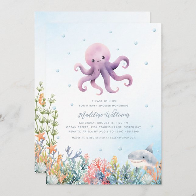 Invitación Dulce Octopus Baby Shower (Anverso / Reverso)
