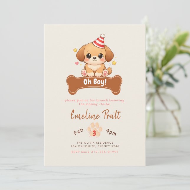 Invitación Dulce Oh Chico Cachorro Bebé Fiesta de Cumpleaños (Anverso de pie)