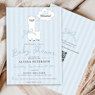 Invitación Dulce Oh Mmama Llama Cute Azul Baby Niño Shower