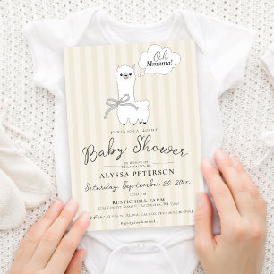 Invitación Dulce Oh Mmama Llama Cute Beige Baby Shower
