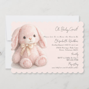 Invitación Dulce Oh Niña Bunny Rosa Baby Shower