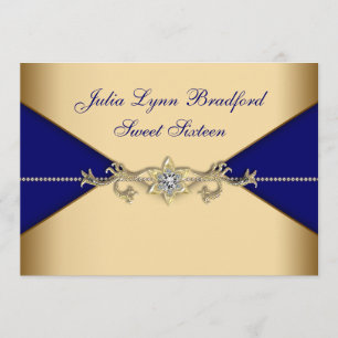 Invitación Dulce oro azul real Dieciséis