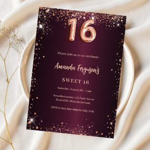 Invitación Dulce oro rosa burdeos 16