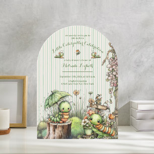Invitación Dulce oruga acuarela para baby shower de jardín