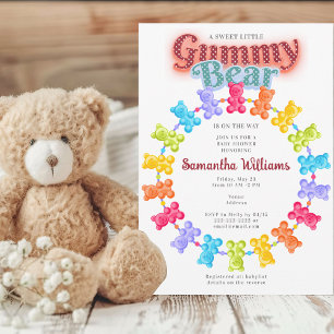 Invitación Dulce Osito de Gominola Fiesta de Bebé Pastel