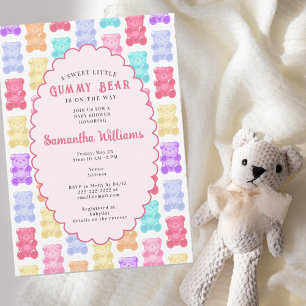 Invitación Dulce Osito de Gominola Rosa Pastel Baby Shower