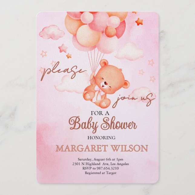 Invitación Dulce Osito de Peluche Baby Shower (Anverso)