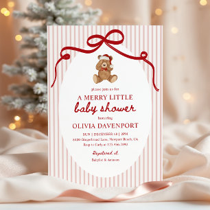 Invitación Dulce Osito Rojo Navidad Baby Shower