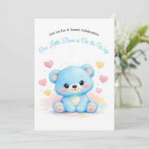 Invitación Dulce Oso Azul Bebé Baby Shower Pastel Niño