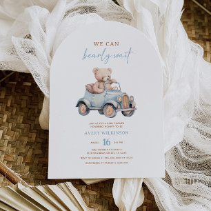 Invitación Dulce Oso de Peluche Azul Niño Baby Shower