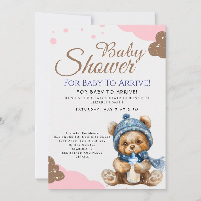 Invitación Dulce Oso de Peluche Baby Shower (Anverso)