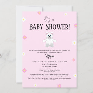 Invitación Dulce Oso de Peluche Rosa Baby Shower