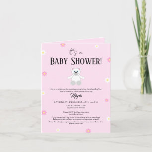 Invitación Dulce Oso de Peluche Rosa Baby Shower