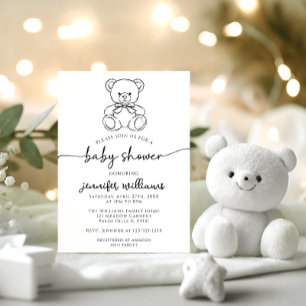 Invitación Dulce Oso de Peluche Simple con Lazo para Baby Sho