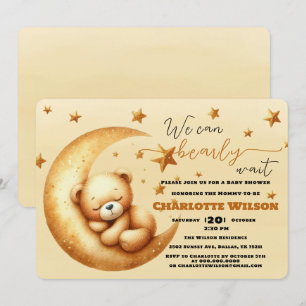 Invitación Dulce Oso Dormido Acuarela En La Luna Baby Shower