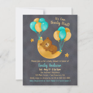 Invitación Dulce Oso Durmiendo En La Luna Fiesta Prenatal