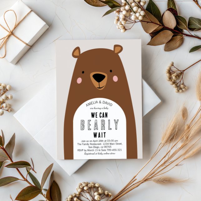 Invitación Dulce Oso Marrón Neutral Baby Shower (Subido por el creador)