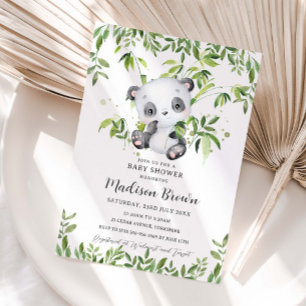 Invitación Dulce Oso Panda Bambú Verde Fiesta de Bebé