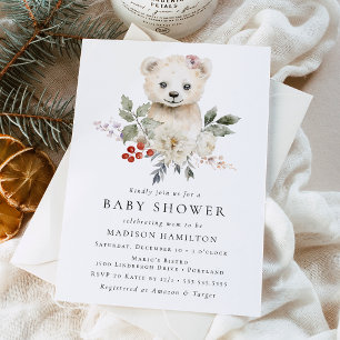 Invitación Dulce Oso Polar Acuarela Fiesta de Bebé de Inviern