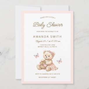 Invitación Dulce Oso Rosa Pícnic Baby Shower