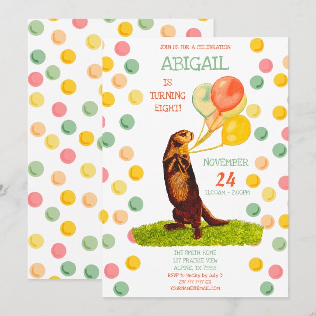 Invitación Dulce Otter Colorful Balloons Cumpleaños (Anverso / Reverso)
