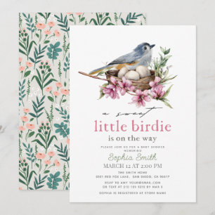 Invitación Dulce Pajarito Floral Nido Chica Ducha de Bebé