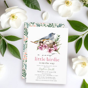 Invitación Dulce Pajarito Floral Nido Chica Ducha de Bebé