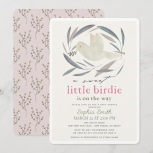 Invitación Dulce Pajarito Paloma Blanca Olivo Baby Shower