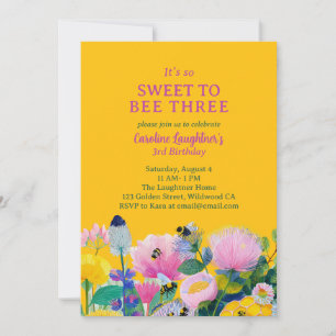 Invitación Dulce para Abeja Tres Cumpleaños Tercero Colorido
