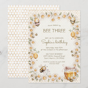 Invitación Dulce para ser tres abejas margarita cumpleaños